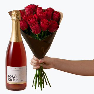 15 røde roser med Rosé-cider
